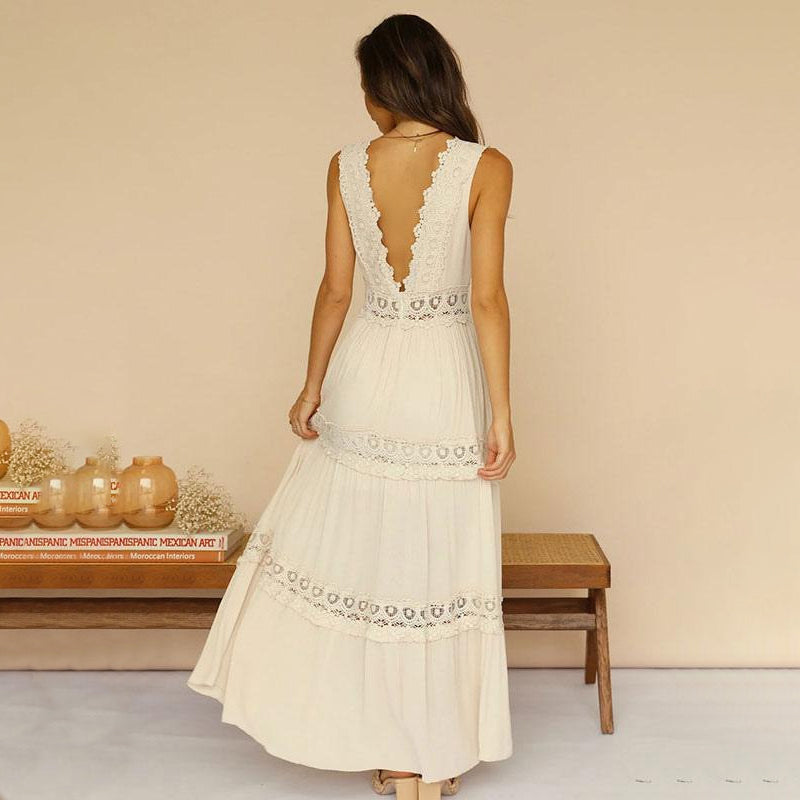 Melyssa -  Lace back Maxi dress with V-Neck
