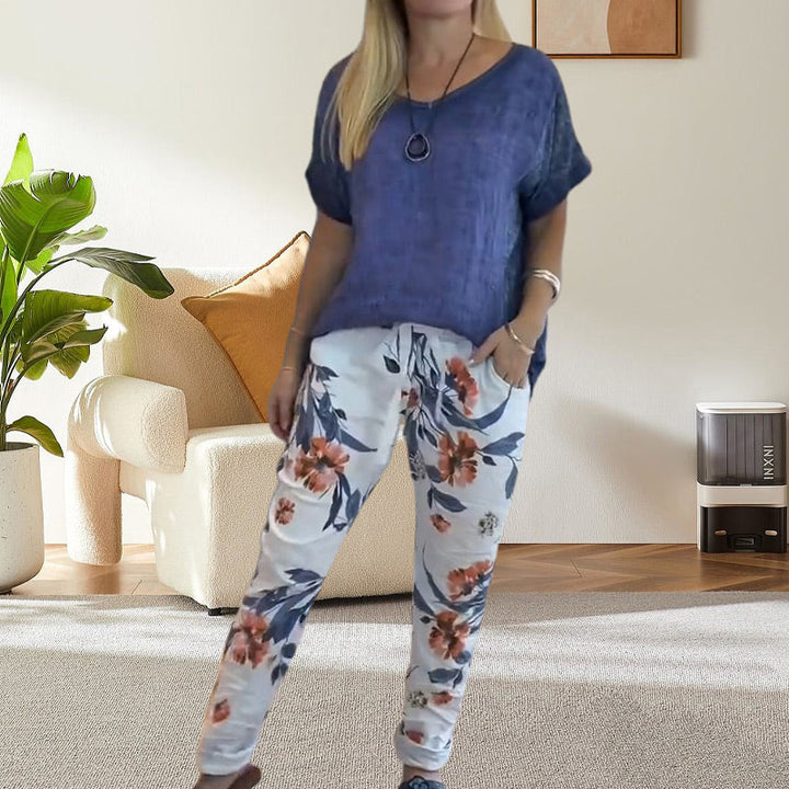 Alura - Casual Blouse And Floral Print  Pants