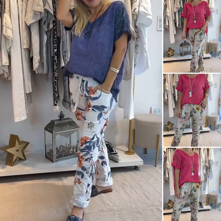 Alura - Casual Blouse And Floral Print  Pants