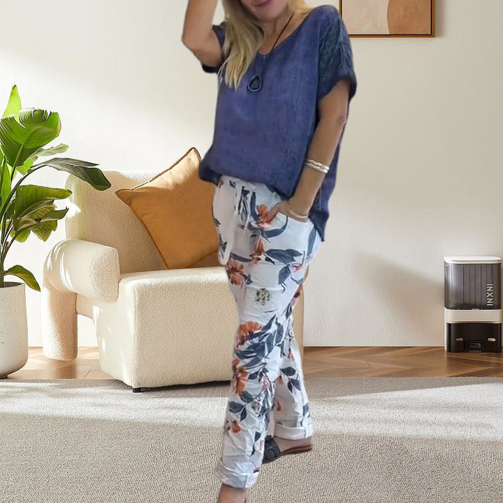 Alura - Casual Blouse And Floral Print  Pants