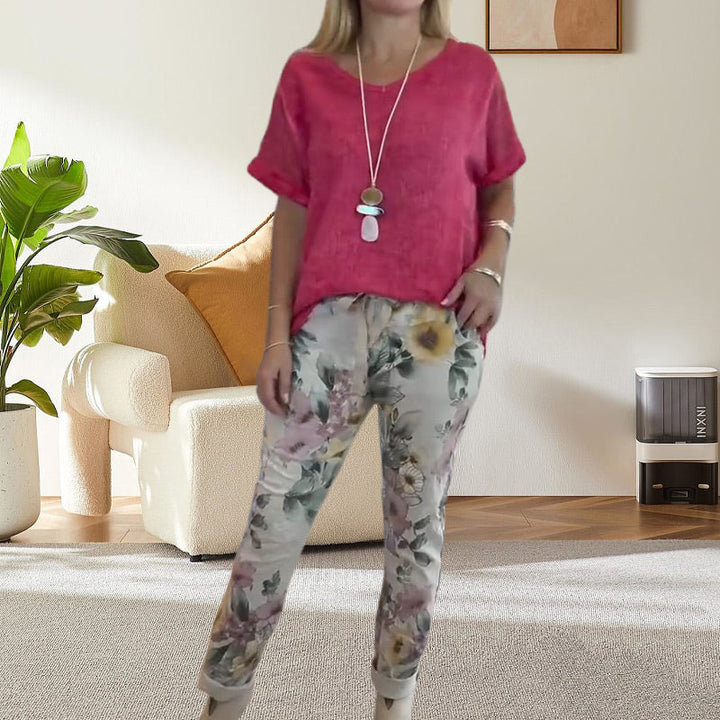 Alura - Casual Blouse And Floral Print  Pants
