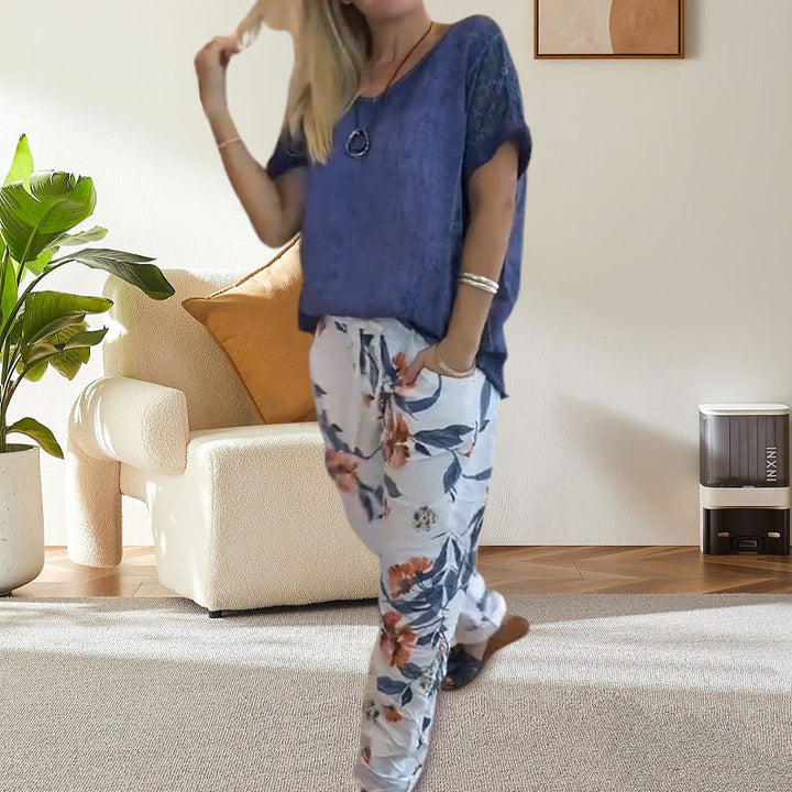 Alura - Casual Blouse And Floral Print  Pants