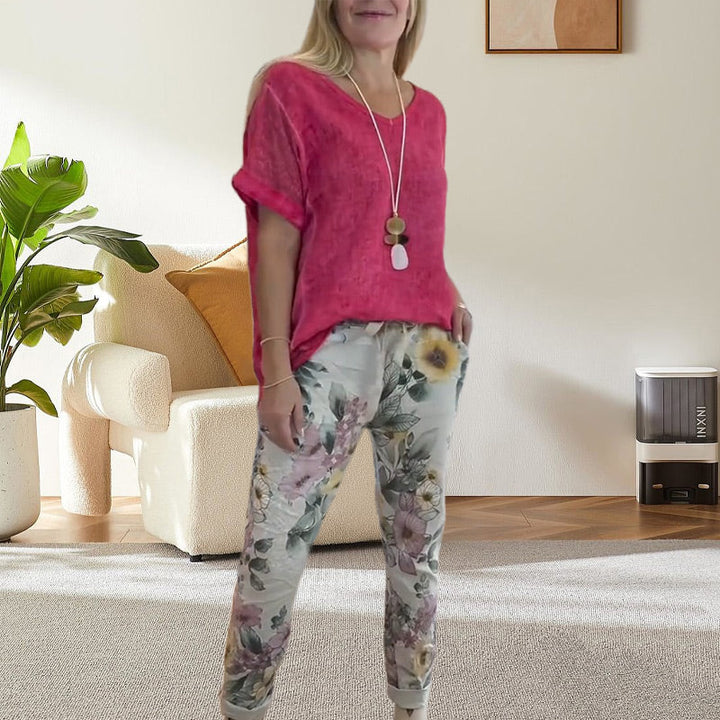 Alura - Casual Blouse And Floral Print  Pants
