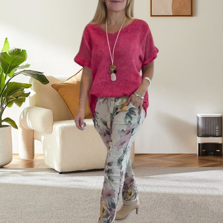 Alura - Casual Blouse And Floral Print  Pants