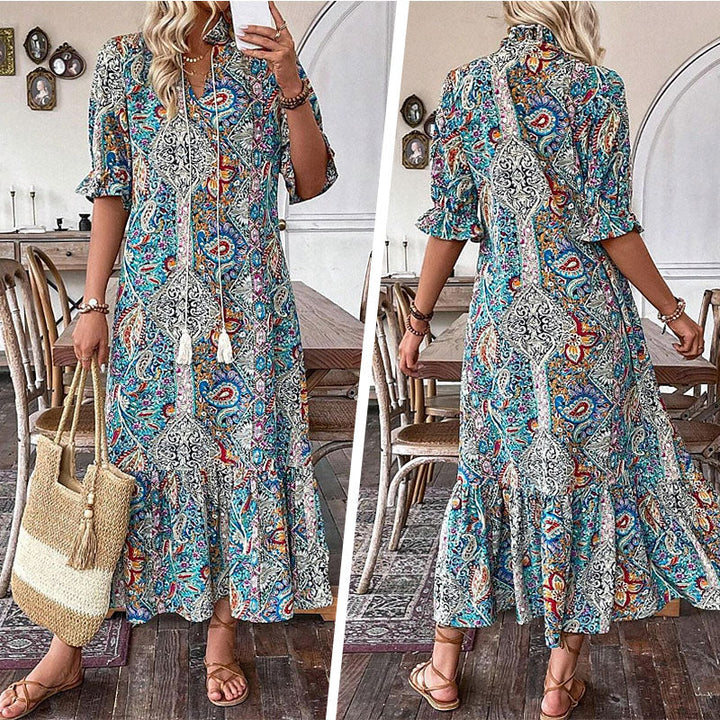 Aniy - Floral Summer Dress With a V-Neck