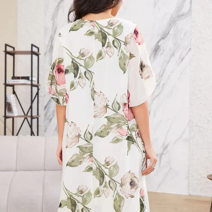 Merita - Fashionable Chiffon Dress With Petals