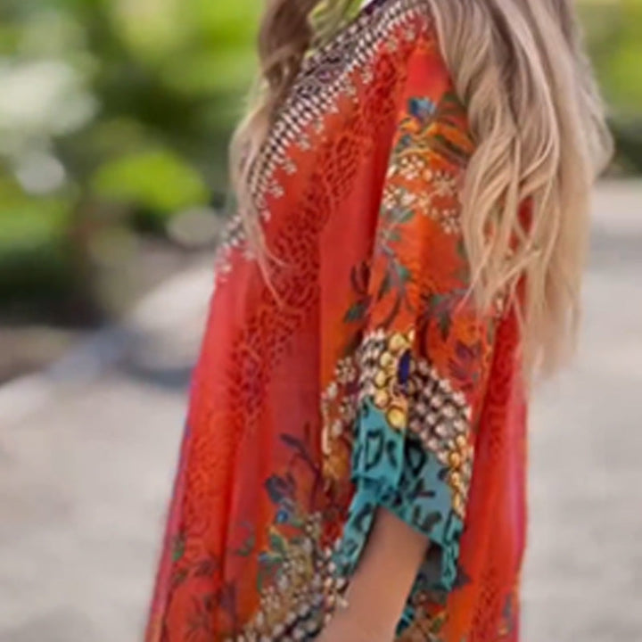 Joleena - Loose V-Neck Asymmetrical Dress
