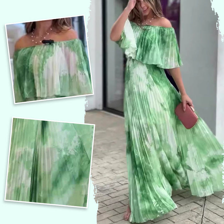 Vinelia - Printed Pleated off-Shoulder Dress
