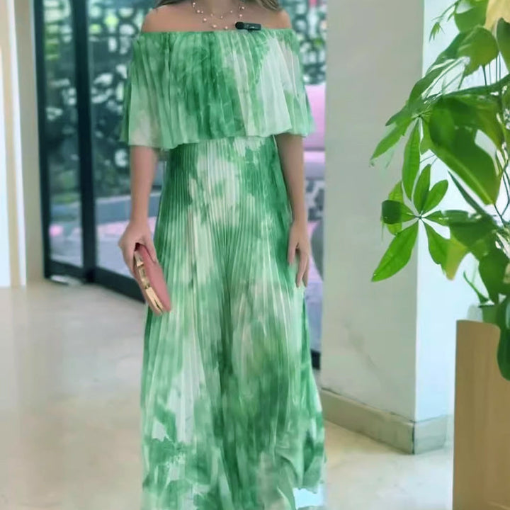 Vinelia - Printed Pleated off-Shoulder Dress
