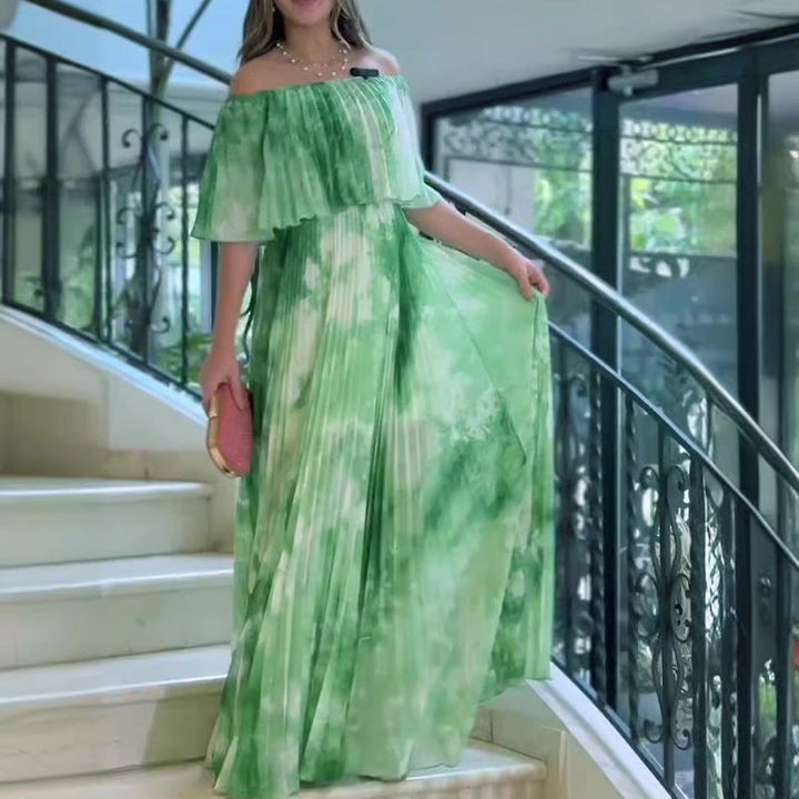 Vinelia - Printed Pleated off-Shoulder Dress