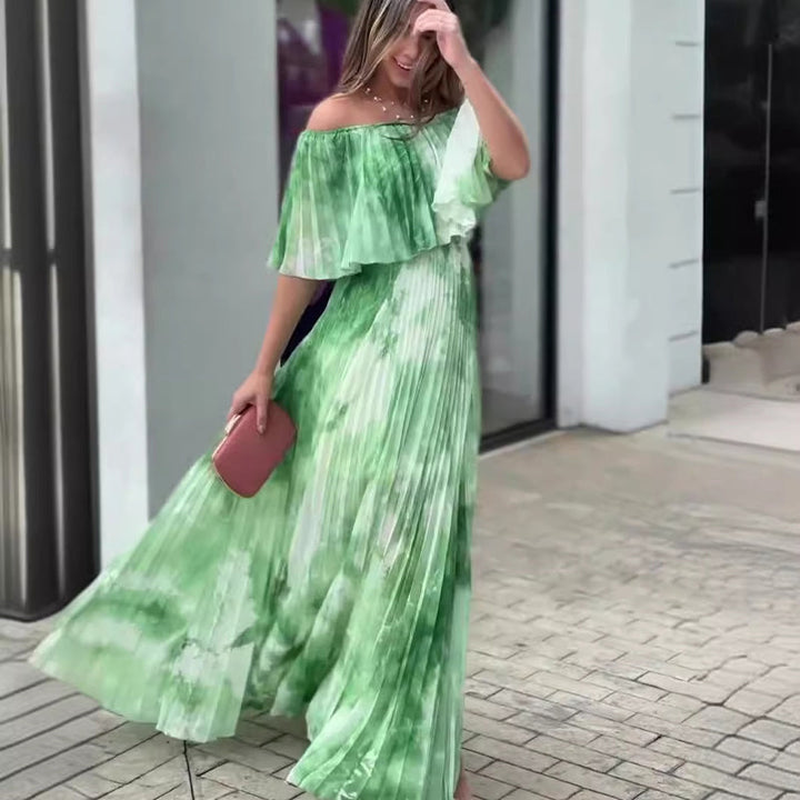 Vinelia - Printed Pleated off-Shoulder Dress