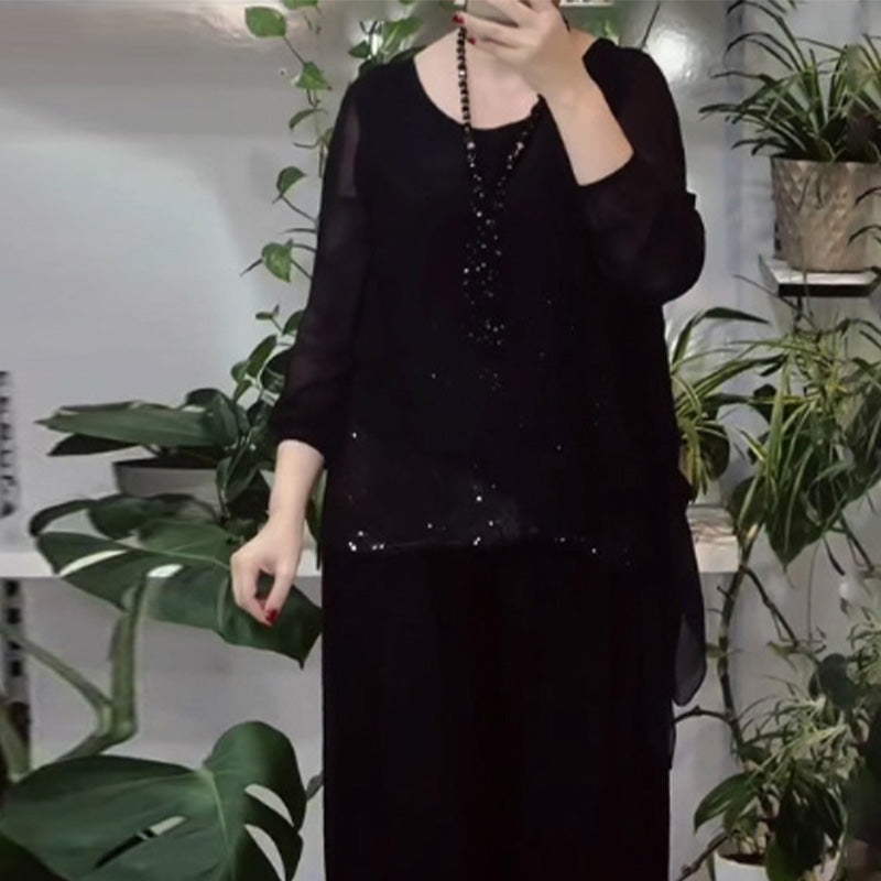 Quirinia - Sequin Blouse and Wide-Leg Pants Set