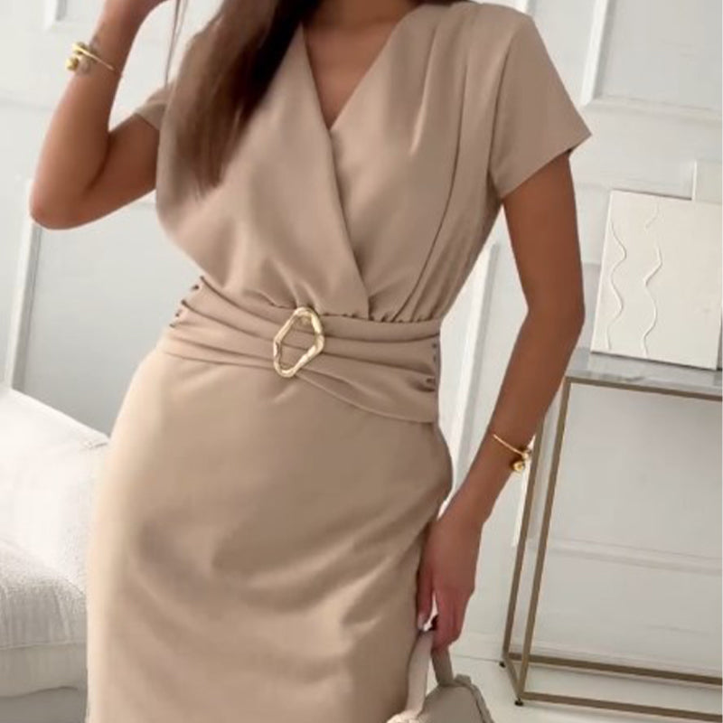 Jaclyn - V-Neck Short Sleeve Short Dress With Cinched Waist