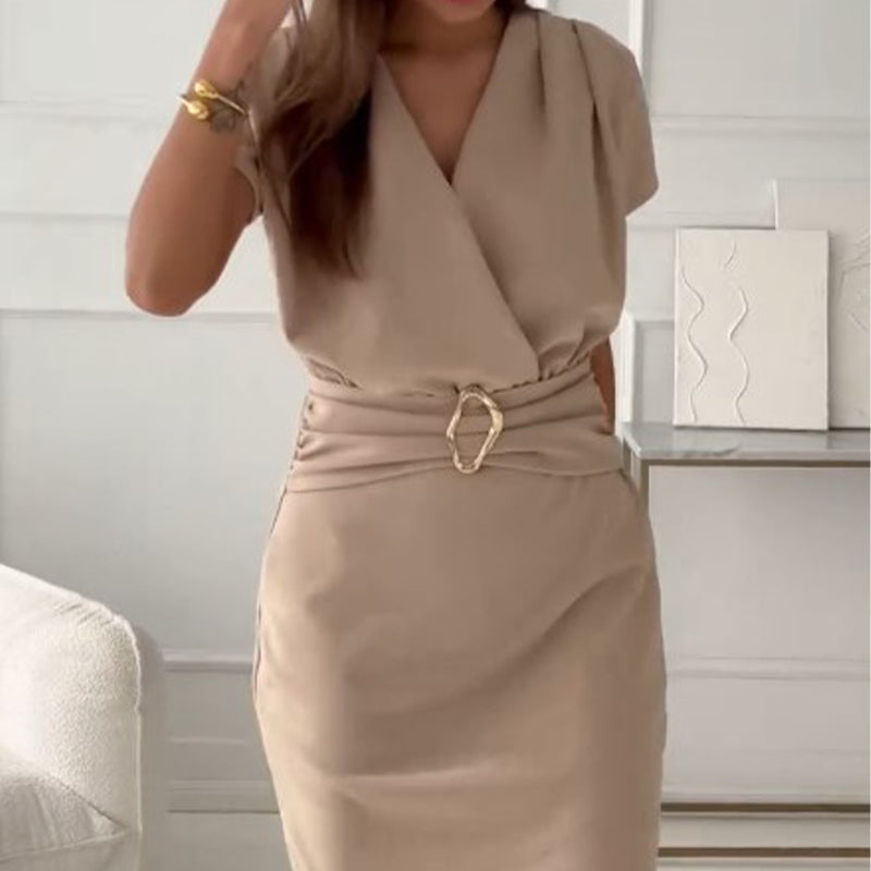 Jaclyn - V-Neck Short Sleeve Short Dress With Cinched Waist