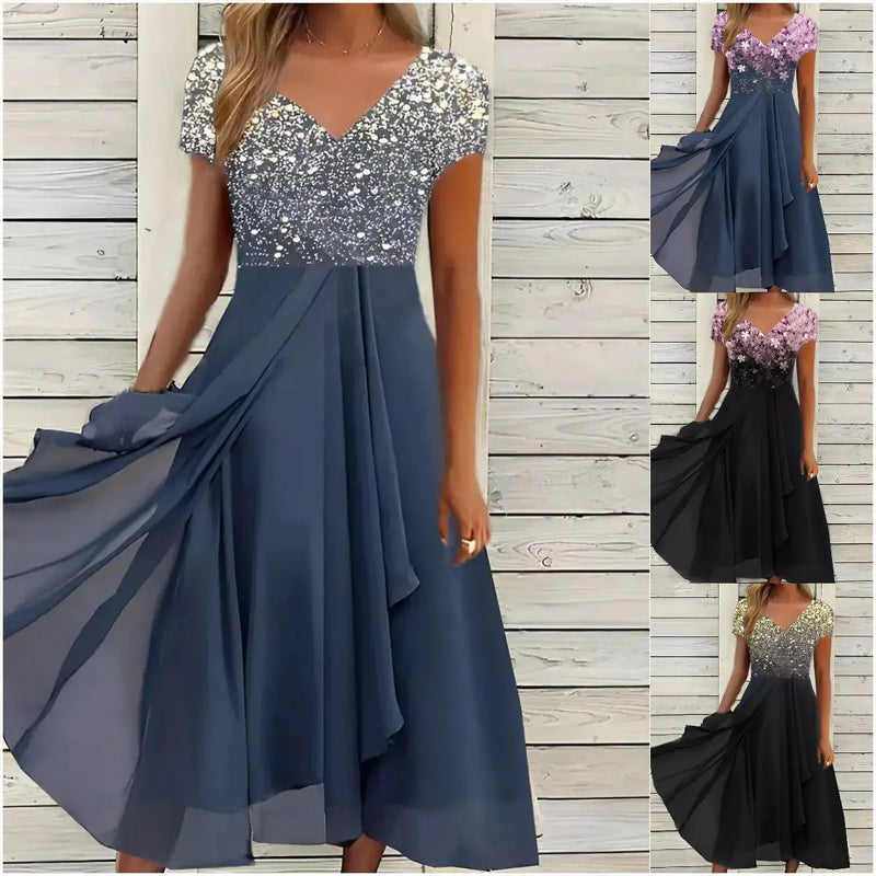 Doina - Stylish V Neck Printed Dress