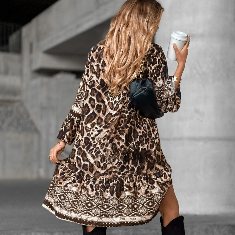 Pineda - Elegant Long Sleeves Dress With Printed