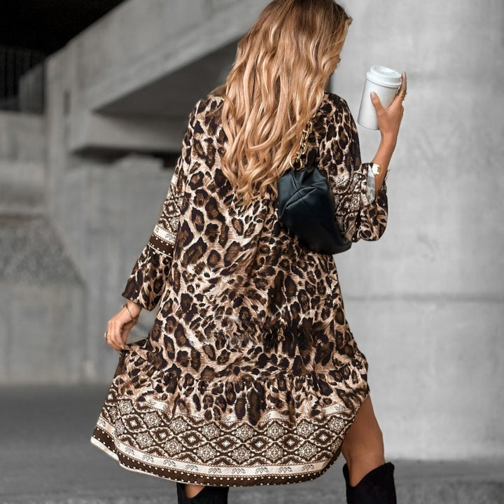Pineda - Elegant Long Sleeves Dress With Printed