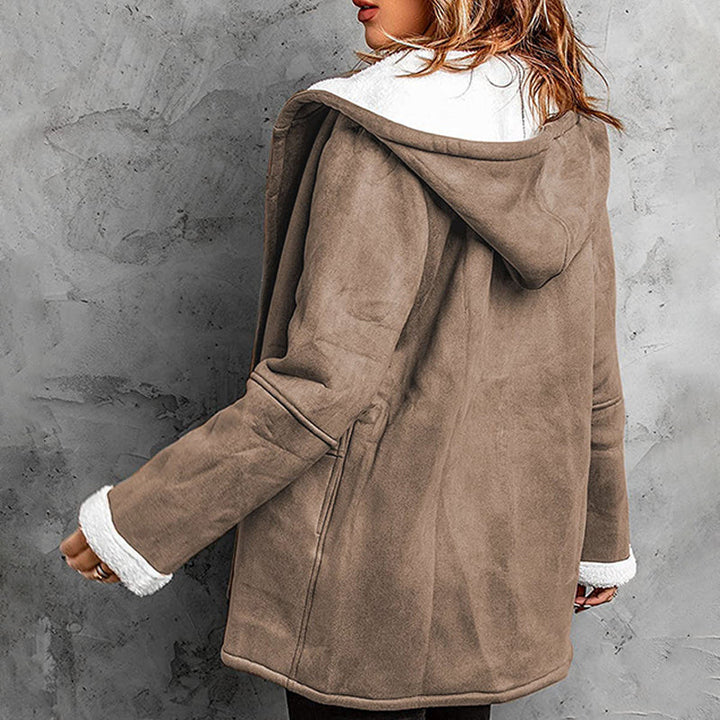 Gisisea - Long Sleeve Faux Suede Hooded Coat