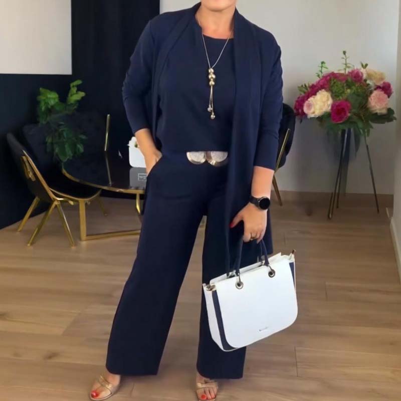 Dorren - Elegant 3-Piece Set With Long Cardigan, Top & Pant