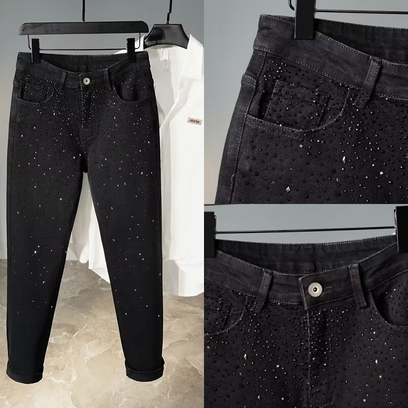 Jake - Rhinestone High Waist Slim Fit Jeans