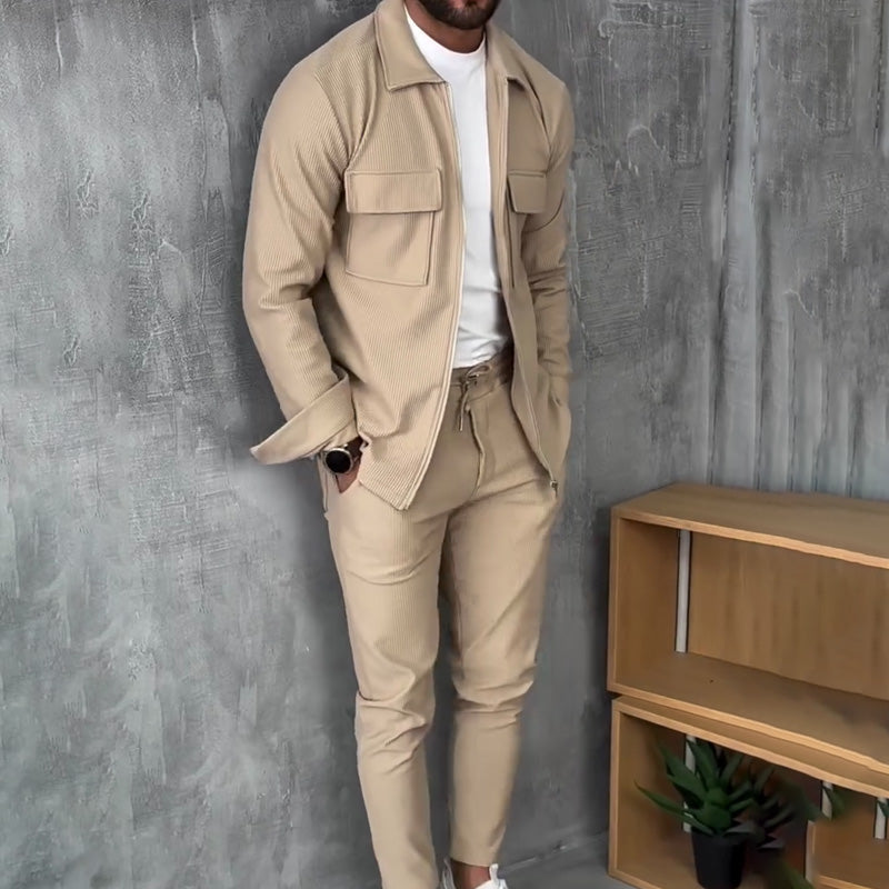Adonis - Ribbed Zip-Up Jogger Set