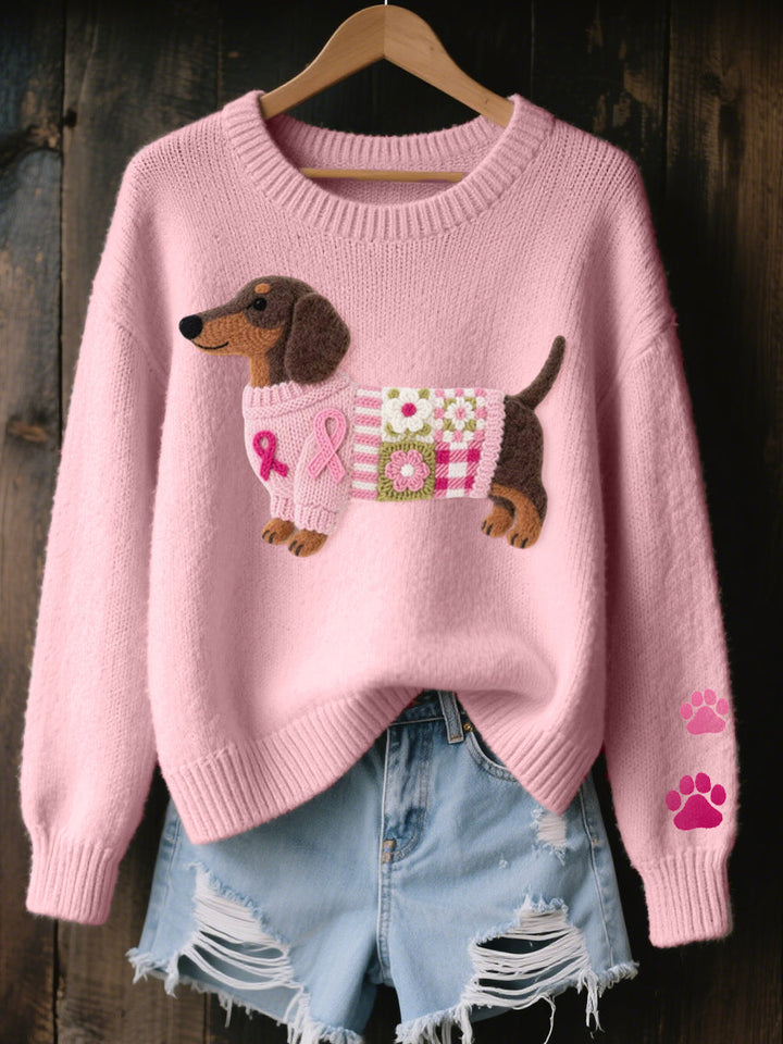 Florana - Wool Felt Art Dachshund Pattern Knitted Sweater