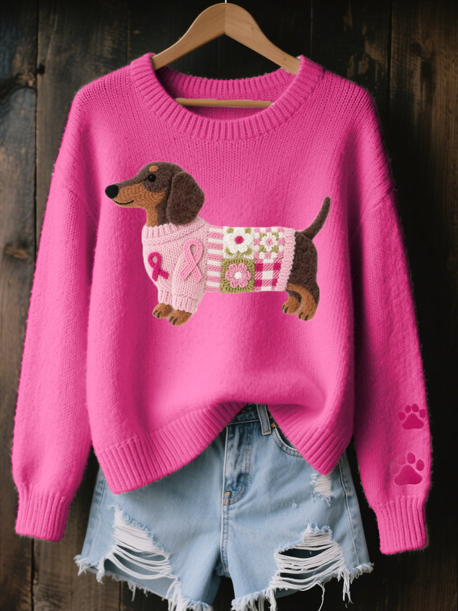 Florana - Wool Felt Art Dachshund Pattern Knitted Sweater