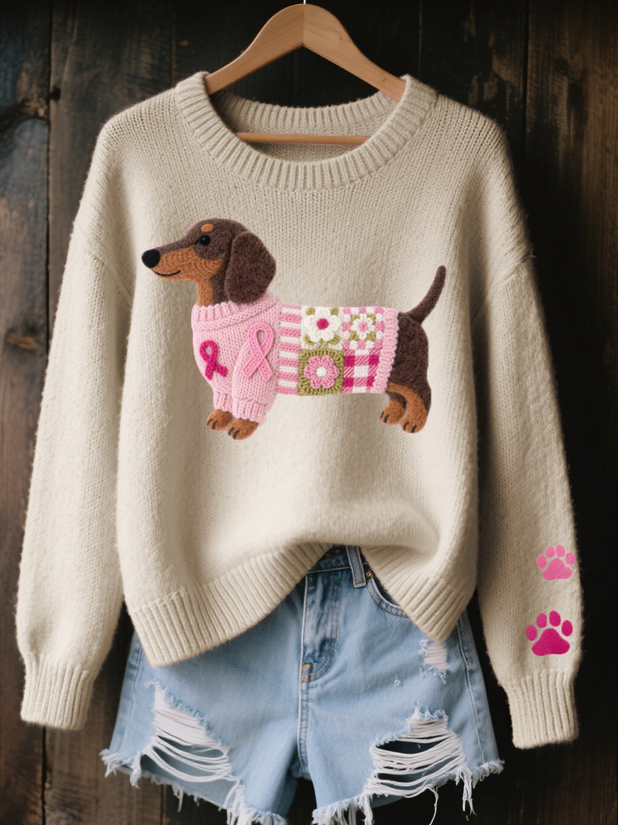 Florana - Wool Felt Art Dachshund Pattern Knitted Sweater