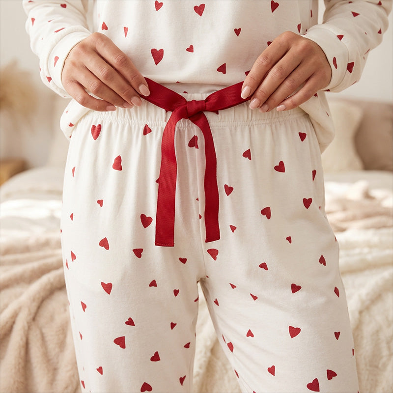 Rugile - Comfortable Pajama Set With Heart Print