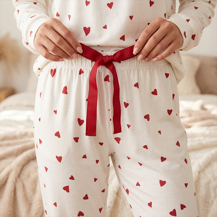 Rugile - Comfortable Pajama Set With Heart Print