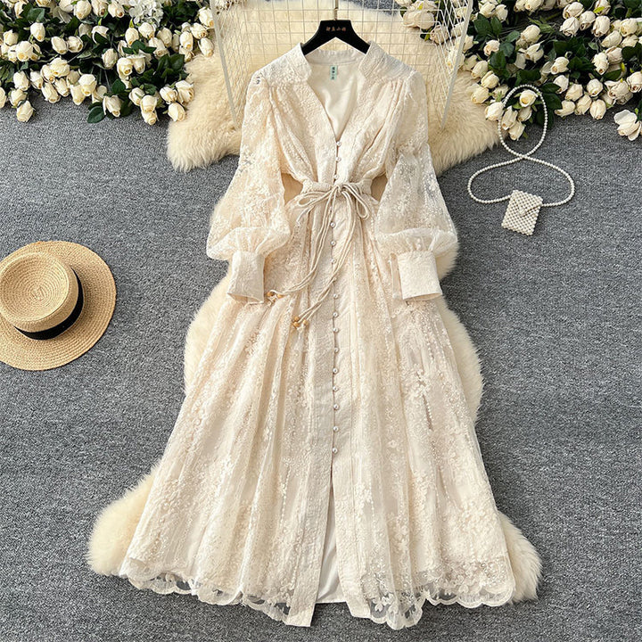 Roslyn - Embroidery Maxi Dress With Long Balloon Sleeves