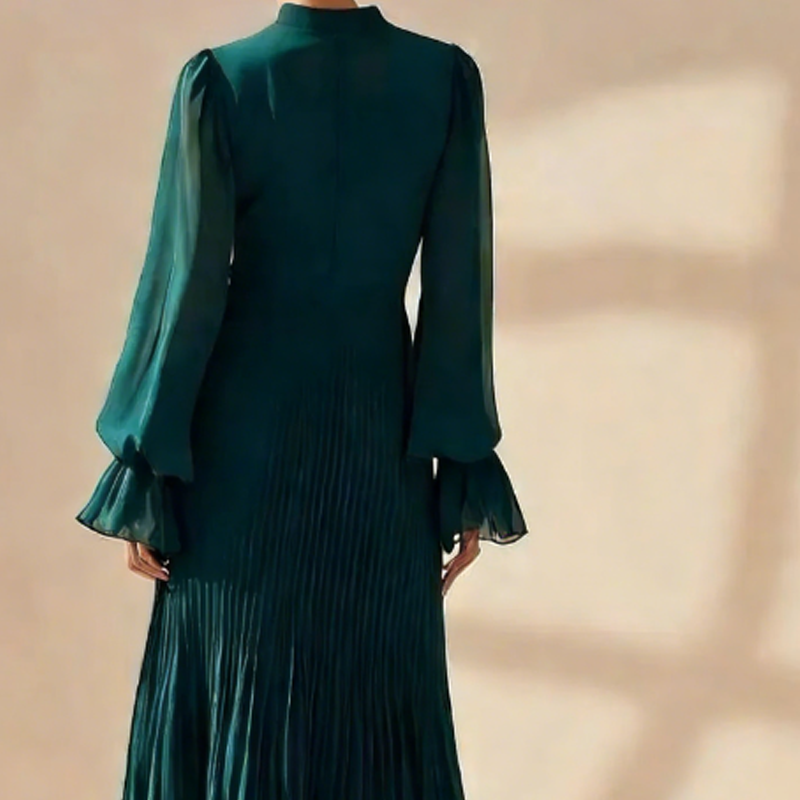 Daryna - Pleated Midi Dress With Keyhole Neckline
