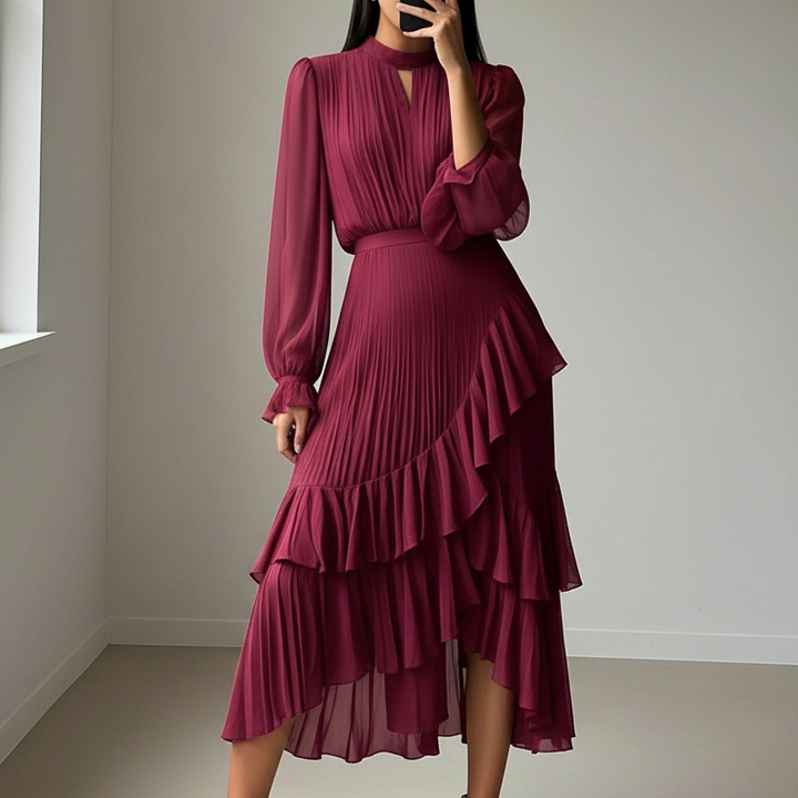 Daryna - Pleated Midi Dress With Keyhole Neckline