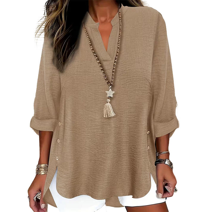 Estefany - Casual Short Sleeve Top With Button