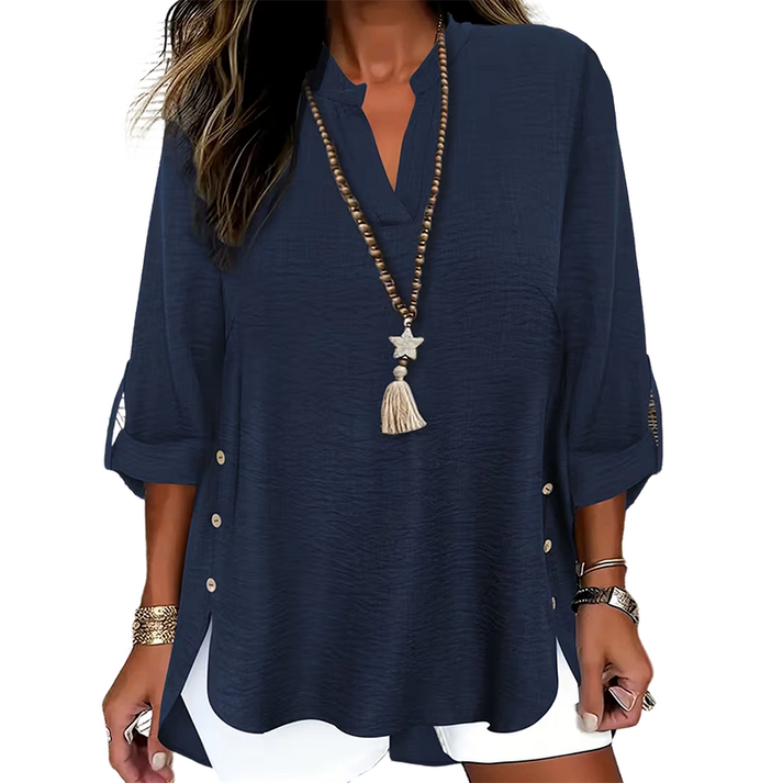 Estefany - Casual Short Sleeve Top With Button