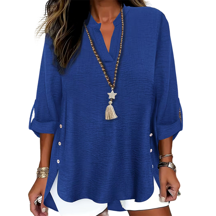 Estefany - Casual Short Sleeve Top With Button