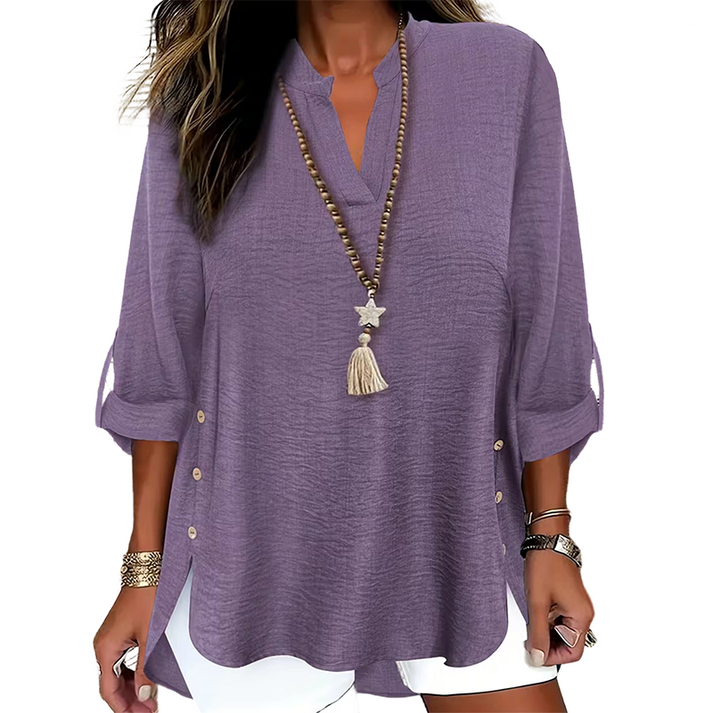 Estefany - Casual Short Sleeve Top With Button