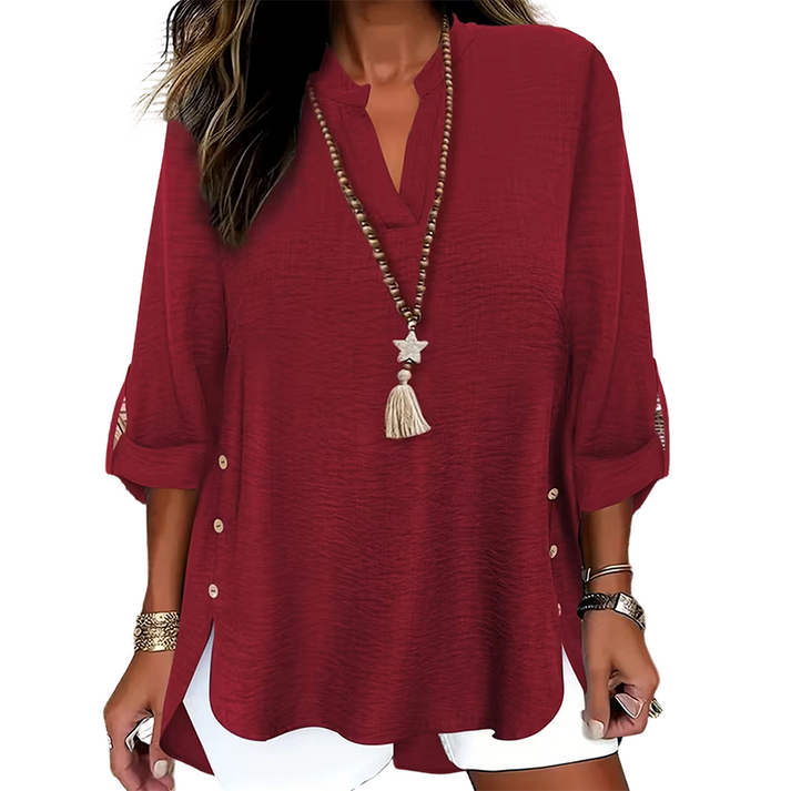 Estefany - Casual Short Sleeve Top With Button