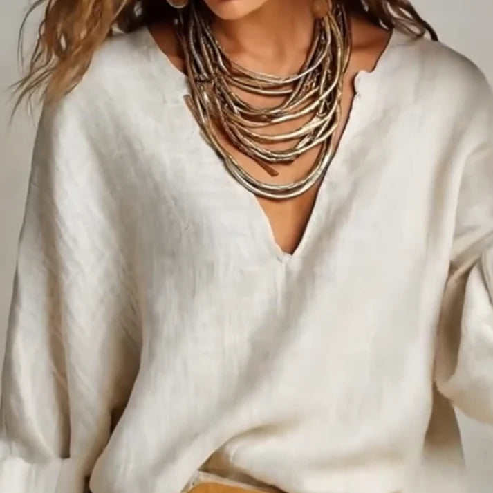 Ilaina - V-neck Top And Wide Leg Trousers Set