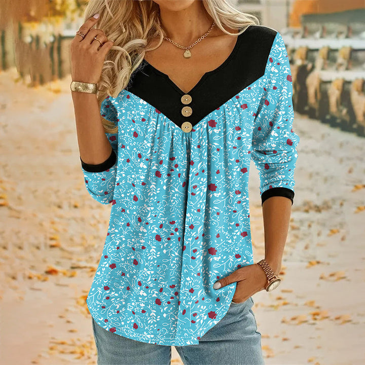 Sheloni - Floral Print Long Sleeve Button Top