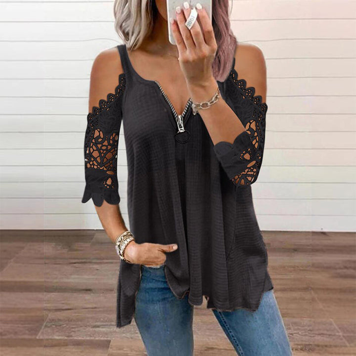 Palchuk - Elegant Lace Blouse With Open Shoulder