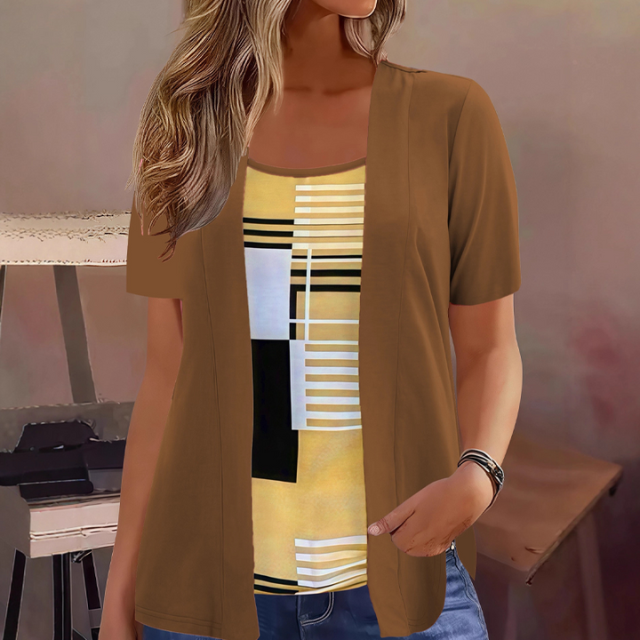 Melisande - Short Sleeve Layered T-shirt With Geometric Print