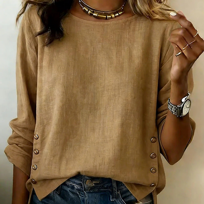 Melizaa - Casual Linen Top With Button