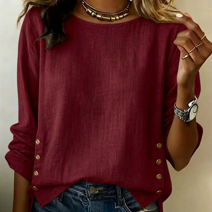 Melizaa - Casual Linen Top With Button