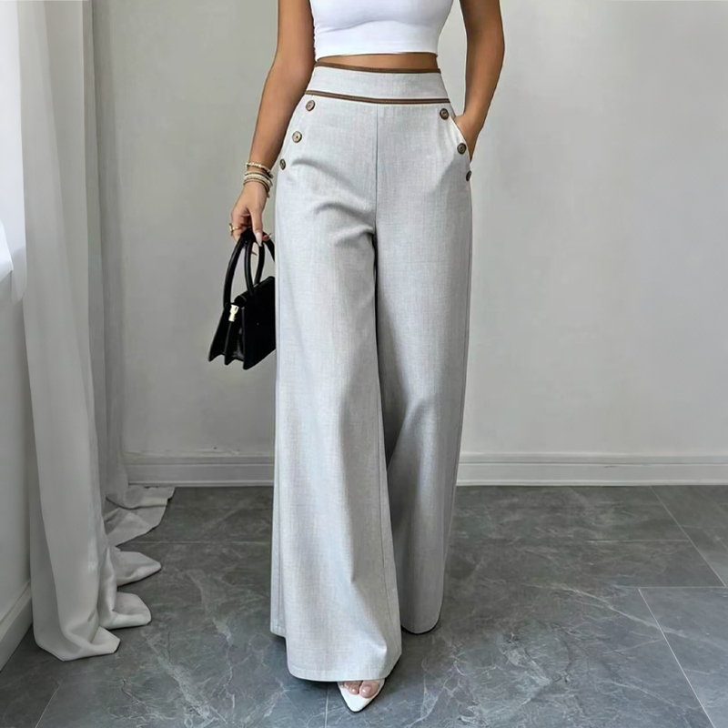 Selvie - Wide Leg Trousers with Decorative Buttons