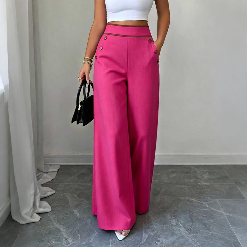 Selvie - Wide Leg Trousers with Decorative Buttons