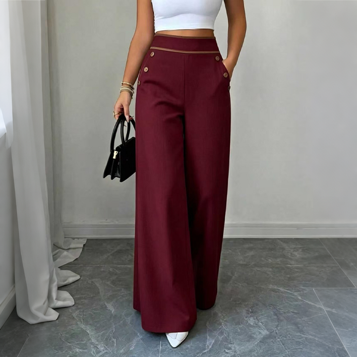 Selvie - Wide Leg Trousers with Decorative Buttons