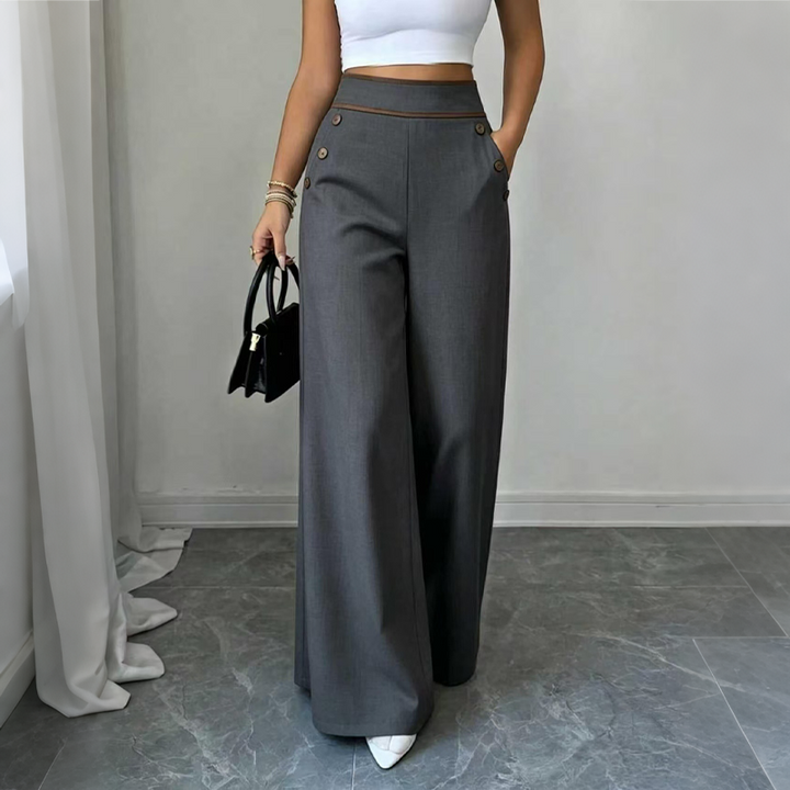 Selvie - Wide Leg Trousers with Decorative Buttons