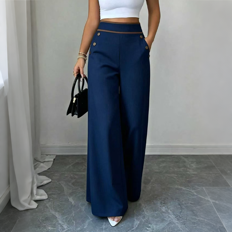 Selvie - Wide Leg Trousers with Decorative Buttons