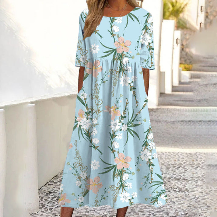 Saadia - Short Sleeve Printed Dress With Pocket